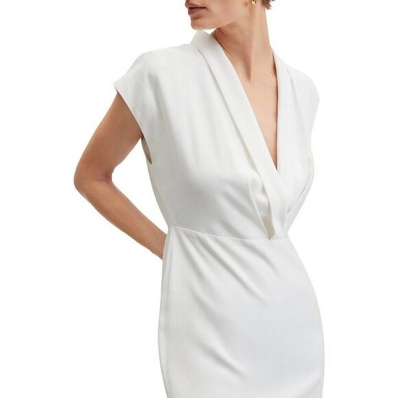 MANGO Palma Shawl Collar Mini Dress White - Picture 2 of 10